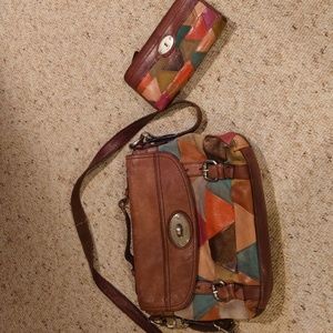 VINTAGE leather fossil purse and matching wallet
